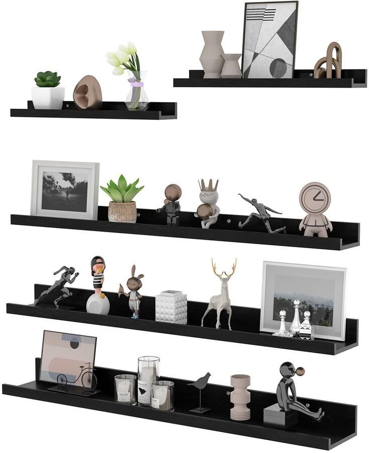 TheLau Modulaire Zwarte Wandplankenset voor Ruimtes 5 Delige Set