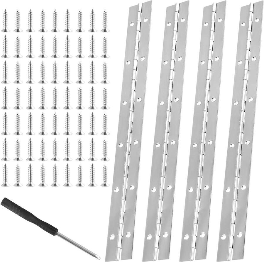 TheLau Roestvrijstalen Pianobanden 30 cm 4 stuks Pianoscharnier Stangscharnier Deurband Klein formaat Inclusief 48 schroeven Voor piano's kasten opbergboxen