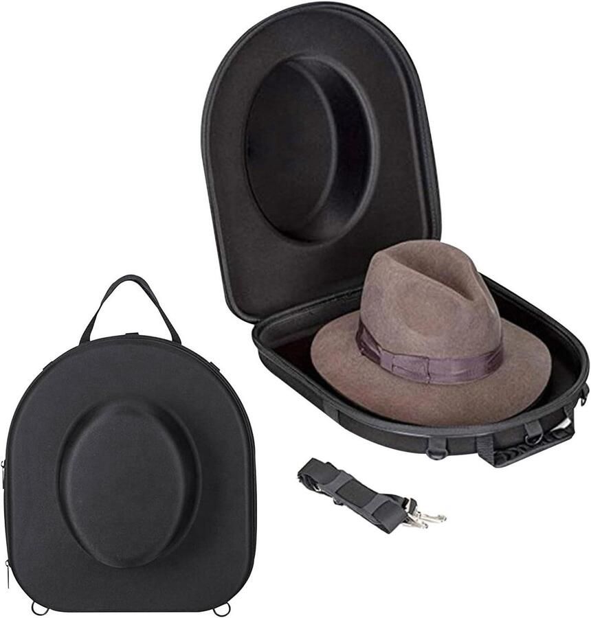 TheLau Ronde Hoeddozen met Handvat en Deksel Zwart Draagbare Hoedkoffer Opbergdoos Ritssluiting Klassiek Design