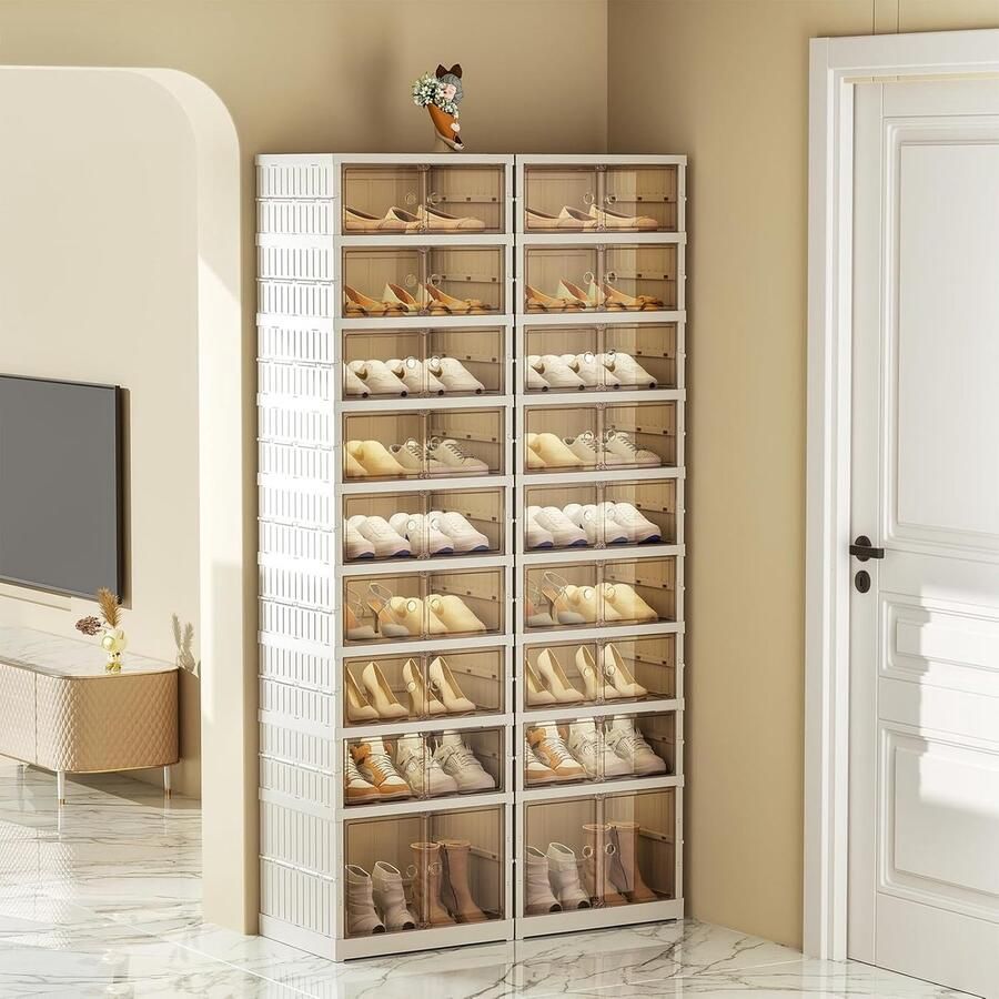 TheLau Ruime en Stapelbare Schoenkast Set met 9 Lagen en Magnetische Deuren voor 36 Paar Schoenen