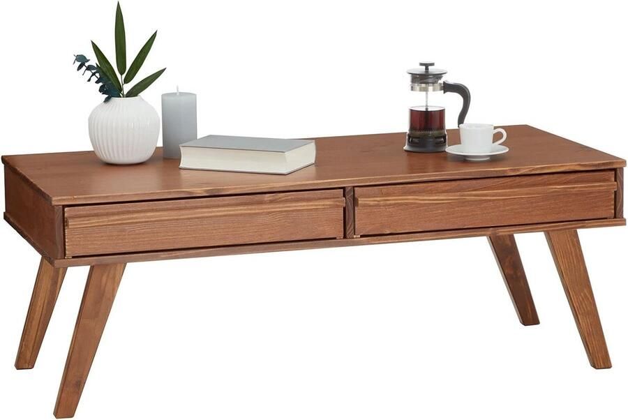 TheLau Scandinavische Salontafel met Laden en Houten Poten voor Tijdloze Elegantie in de Woonkamer