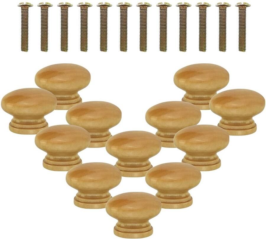 TheLau Set van 12 Ronde Houten Handgrepen voor Kasten en Laden met Schroeven