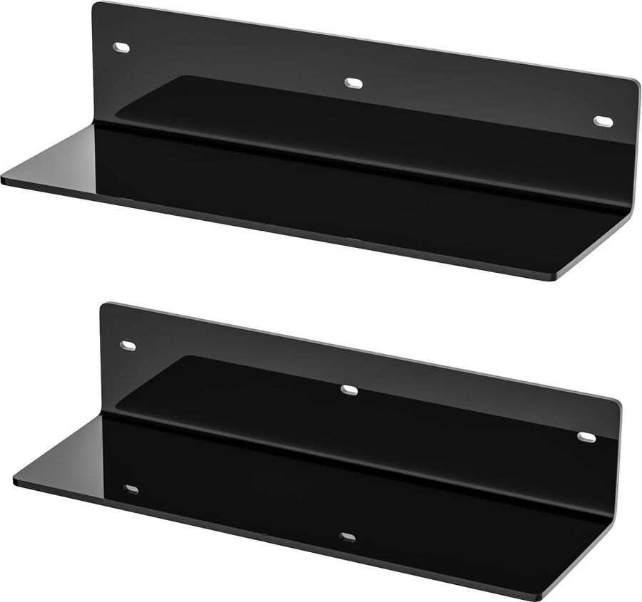 TheLau Set van 2 zwarte wandplanken acryl badkamerplanken wandmontage voor woondecoratie planten cosmetica huidverzorging vochtdicht 10 cm diepte 2 stuks