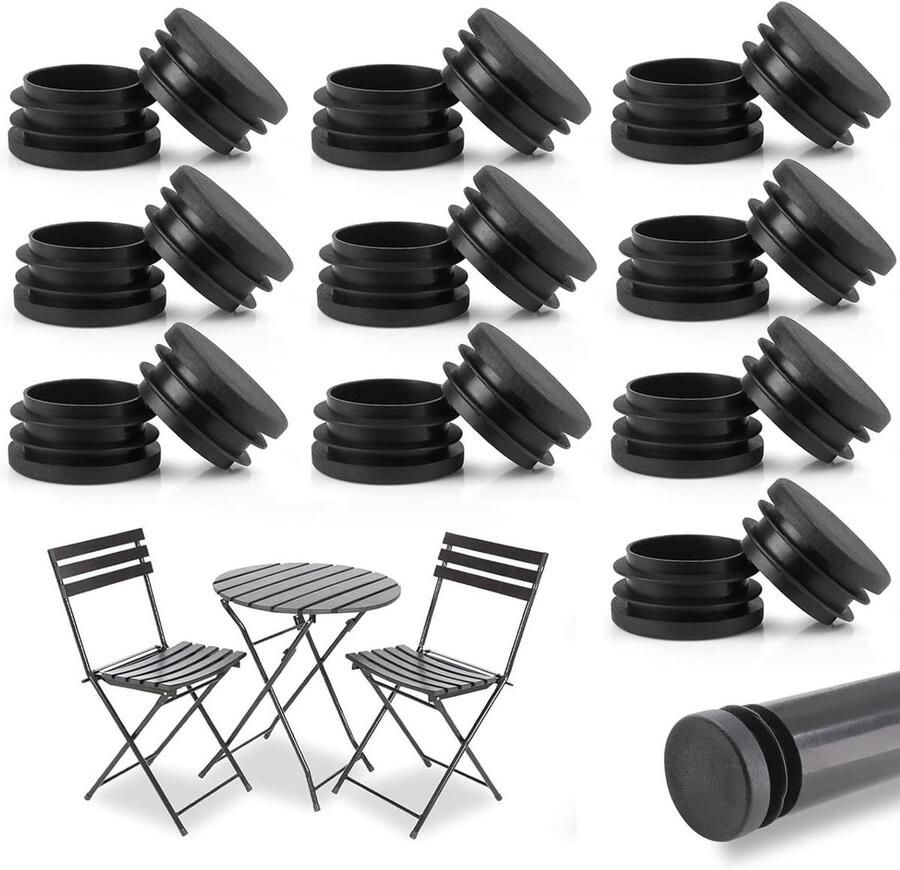 Allecto plus 20 stuks lamellenpluggen voor ronde buisafsluitingen harde kunststof doppen stoelpootbeschermers zwart 30 mm
