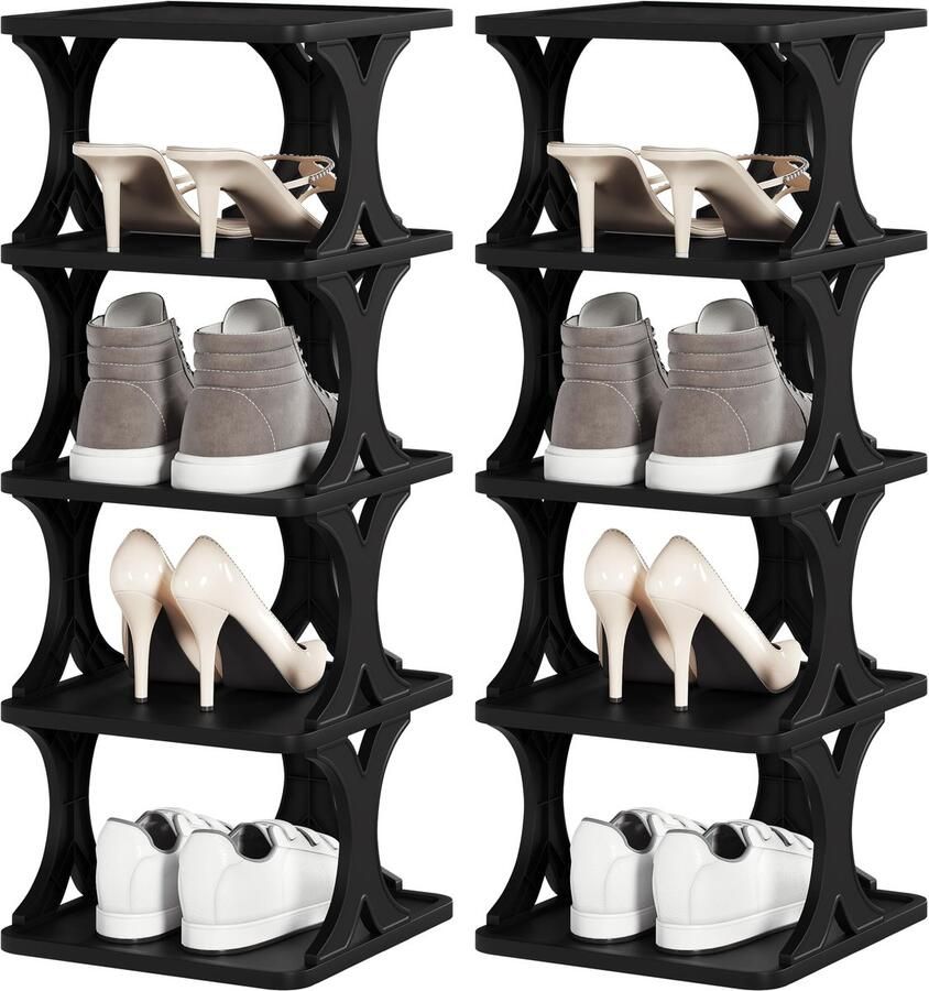 TheLau Smal en Ruimtebesparend Schoenenrek met 5 Niveaus voor Meerdere Ruimtes set van 2