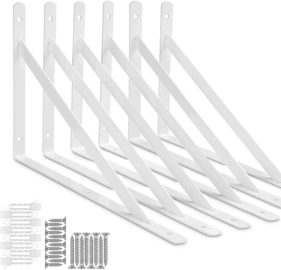 TheLau Stalen Driehoekige Wandplanken Set van 6 met Bevestigingsmateriaal voor Toepassingen