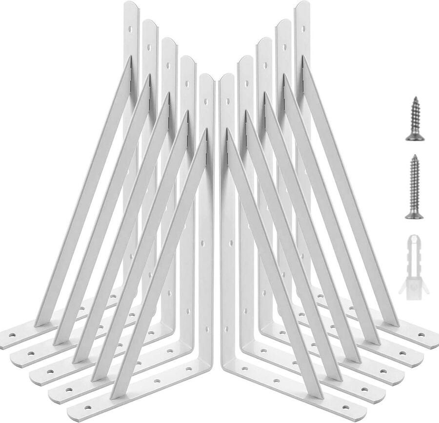 TheLau Stevige Wandplank Steunen Set van 10 Driehoekige Hoekbeugels met Schroeven en Ankers