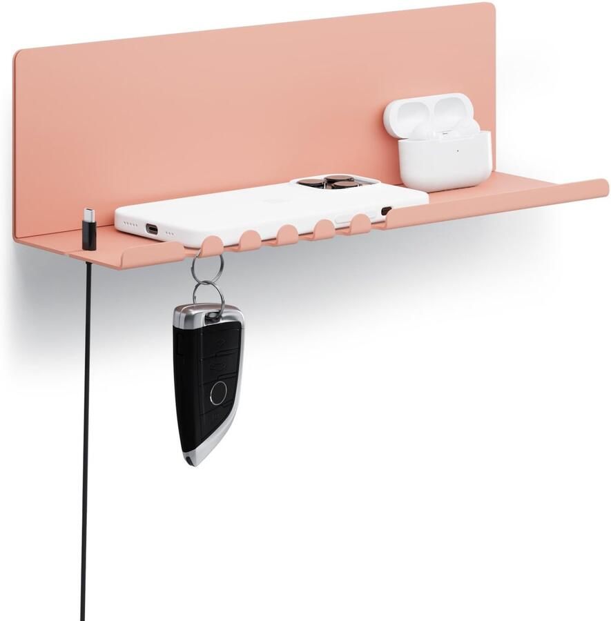 TheLau Stijlvol en Functioneel Wandrek met Haken en Kabelhouder voor Multifunctioneel Gebruik in Elke Ruimte