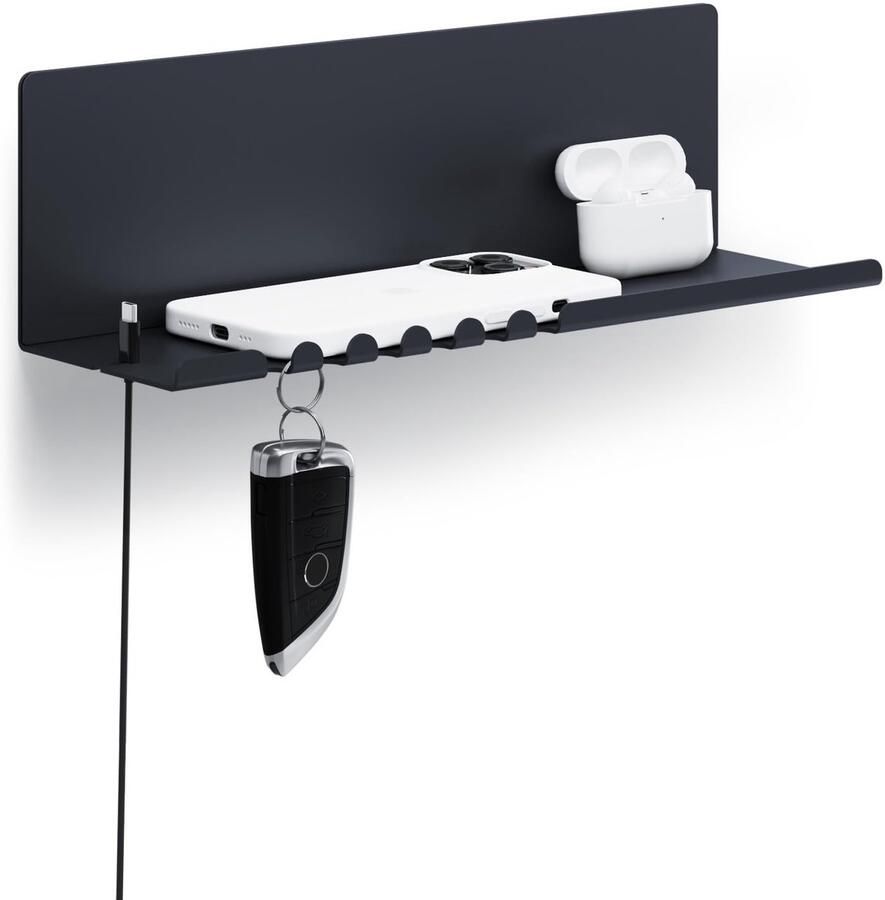 TheLau Stijlvol Zwart Wandrek met Haken en Kabelhouder voor Ruimtes