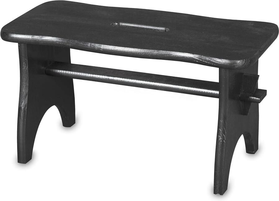 TheLau Stijlvolle en Functionele Houten Kruk voor Kinderen en Volwassenen 38 x 18 x 21 cm Zwart