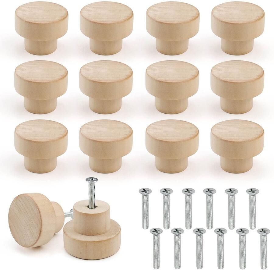 TheLau Stijlvolle Houten Meubelknoppen Set van 12 met Schroeven voor Meubels en Laden