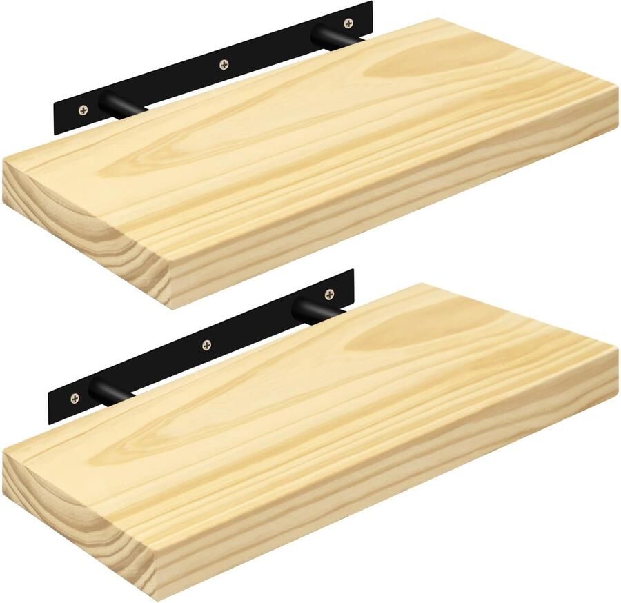 TheLau Stijlvolle Set van 2 Zwevende Houten Wandplanken voor Ruimtes