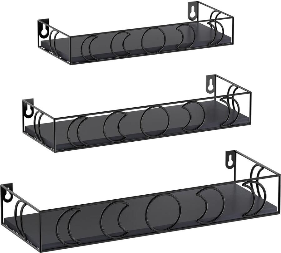 TheLau Stijlvolle Set van Zwevende Wandplanken met Maanfasen Metaaldecoratie voor Elke Kamer