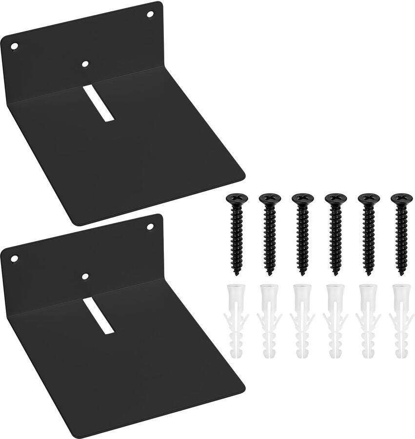 TheLau Stijlvolle Zwevende Wandplanken Set van 2 voor Slaapkamer Kantoor en Keuken Zwart Metaal