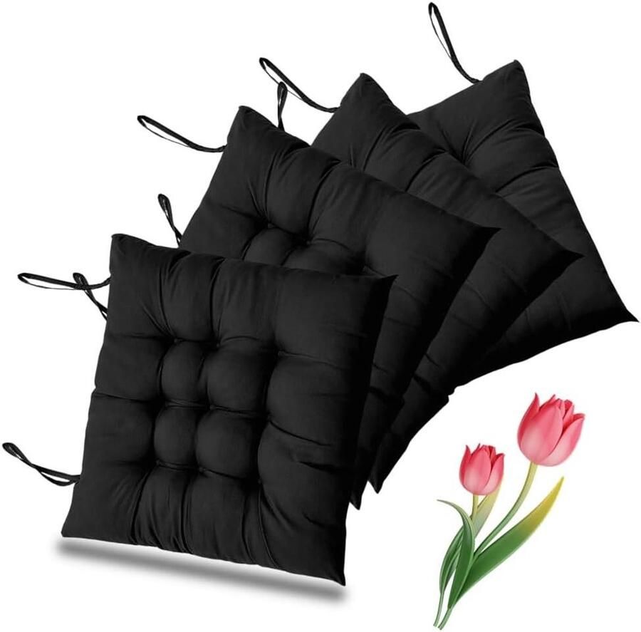 Allecto plus Zwart stoelkussen 40 x 40 cm voor binnen en buiten Eetkamerstoel zitkussen met bureau optie