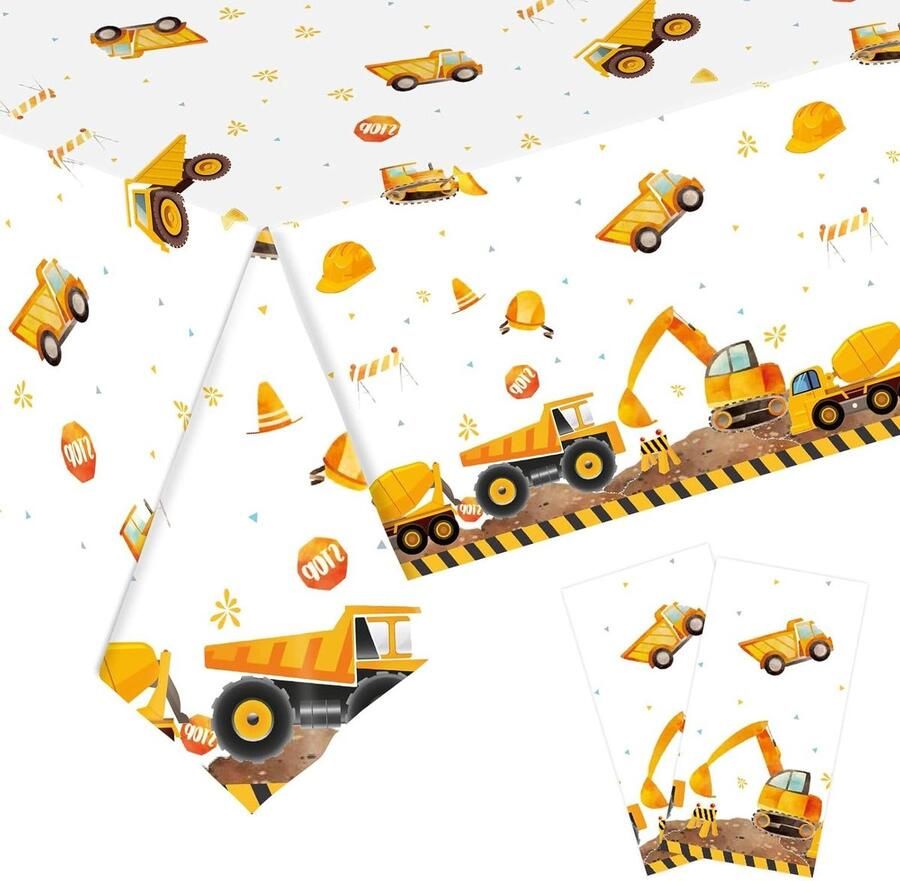 TheLau Tafelkleed Bouwthema 137x274cm Kunststof Vrachtwagen Feestartikelen Verjaardagsfeestjes Jongens Bouw Kinderen 2 Stuks