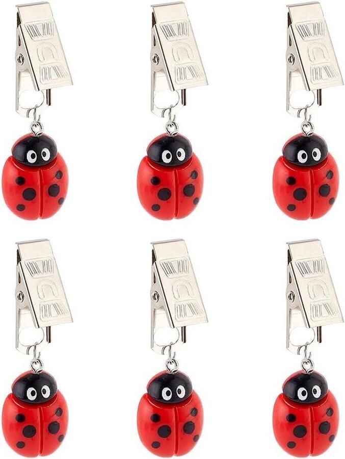 Allecto plus Set van 6 lieveheersbeestje tafelkleed gewicht clips voor eettafel decor Handige hangers voor tafelkleden Metalen clips voor buiten bruiloft en picknick
