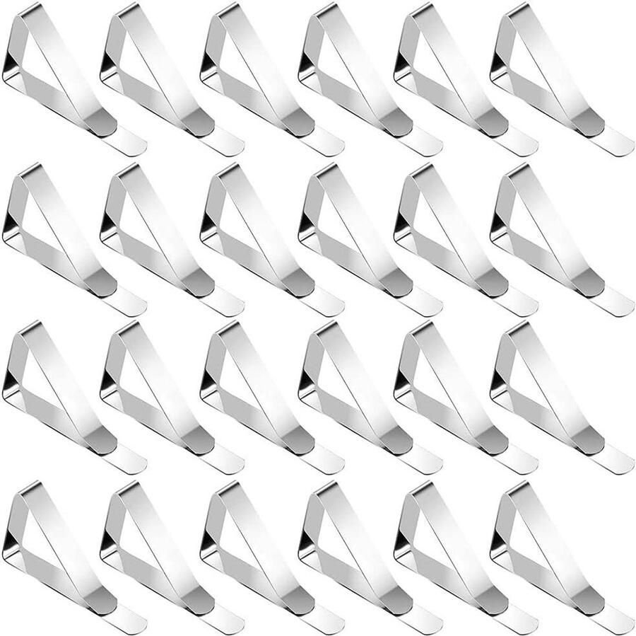 TheLau Tafelkleedclips set van 24 roestvrijstalen tafelklemmen voor buiten en feest ideaal voor huis eetkamer picknick bruiloft driehoekig design