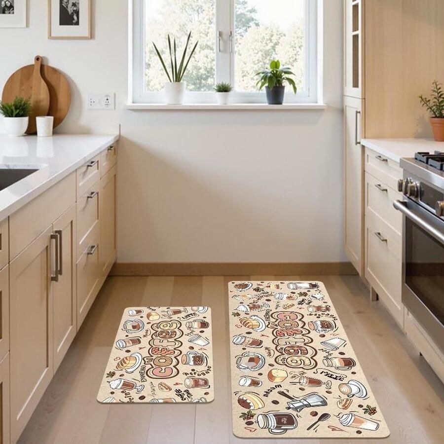 TheLau Tapijt en mat set van 2 voor keuken antislip wasbaar vloerkleed 76x43cm bruin. Perfect voor decoratie en comfort in huis restaurant