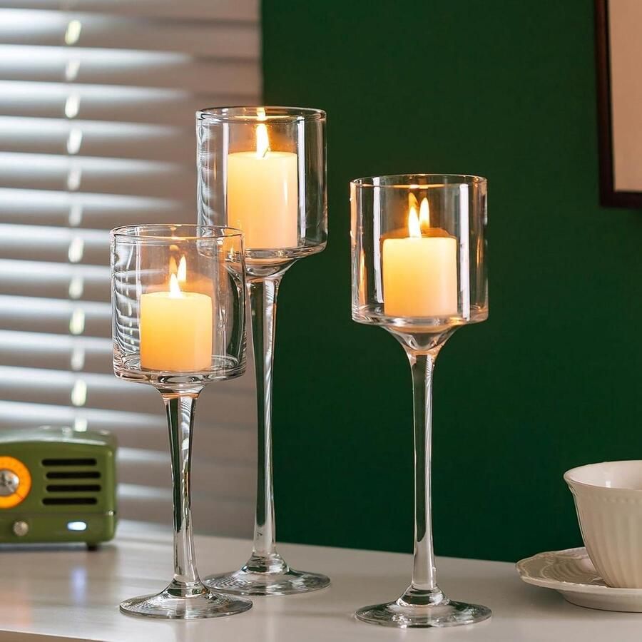 Allecto plus Theelichthouder Glas Kandelaar voor Drijvende Theelichtjes Elegant Design Bruiloft Decoratie Set van 3 Voor Eettafel en Woonkamer Verschillende Maten 20 23 26cm