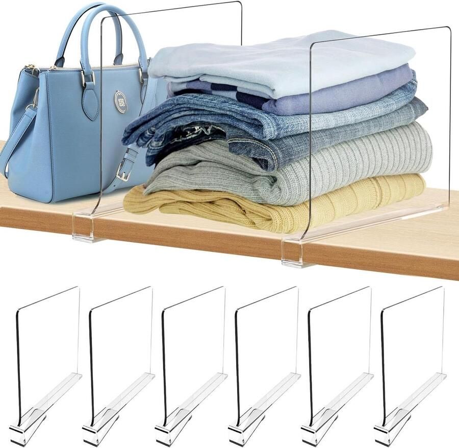 Allecto plus Transparante acryl plankverdelers kledingkast organizer 30 x 20 cm Set van 6 stuks
