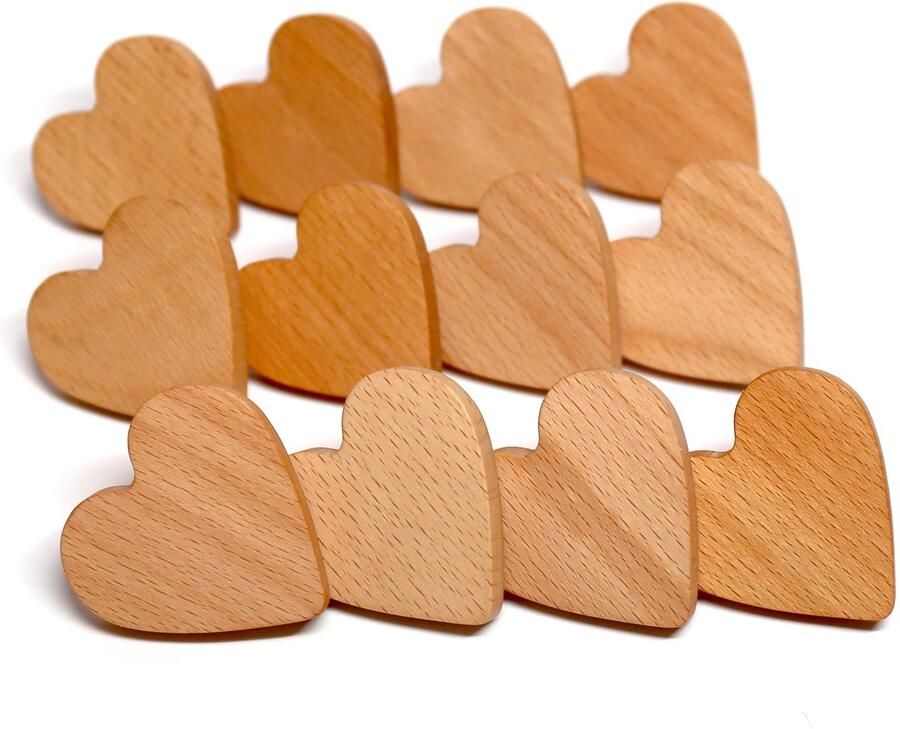 TheLau Unieke Hartvormige Houten Knoppen Set van 12 met Boho Stijl voor Meubels en Kasten