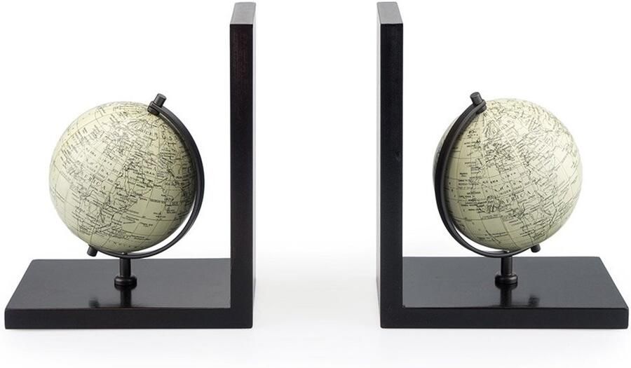 TheLau Unieke Houten Boekensteunen met Wereldbol Design voor Boekenkast Decoratie