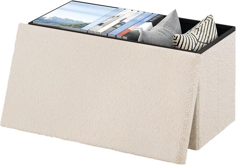 TheLau Veelzijdige Zitbank Met Opbergruimte En Comfortabele Teddyfleece Bekleding Voor Elk Interieur 76 x 37 x 38 cm 80 l 300 kg