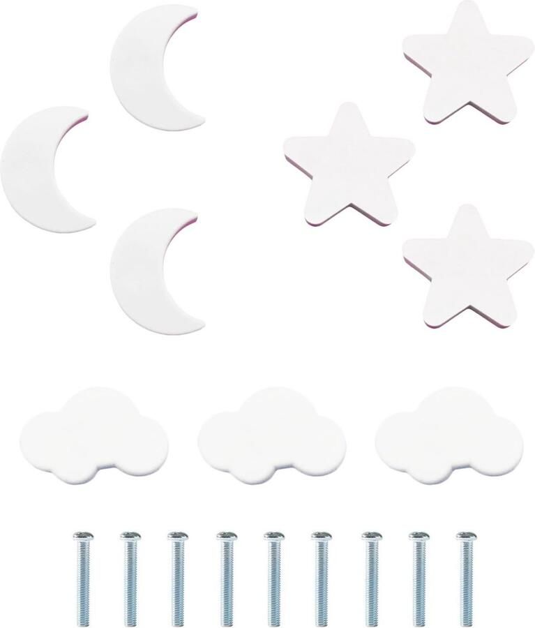 TheLau Veilige en Zachte Meubelknoppen voor Kinderkamers met Sterren Maan en Wolken Design
