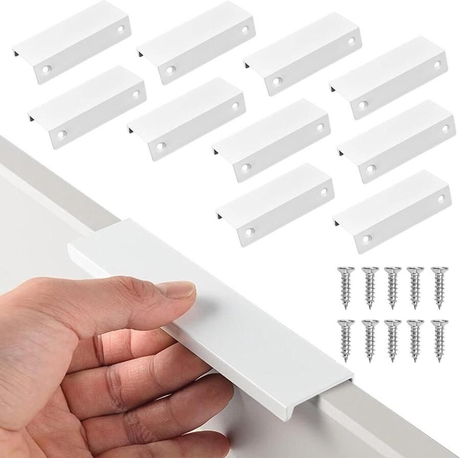 Allecto Plus 10 stuks verborgen kastgrepen 80 mm aluminiumlegering voor kledingkast slaapkamer badkamer Wit