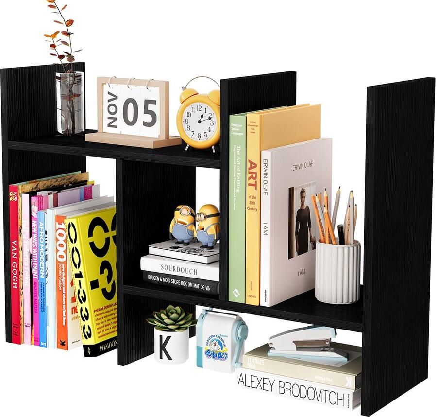 TheLau Verstelbaar Houten Bureau Organizer en Boekenrek voor Kantoor en Thuisgebruik