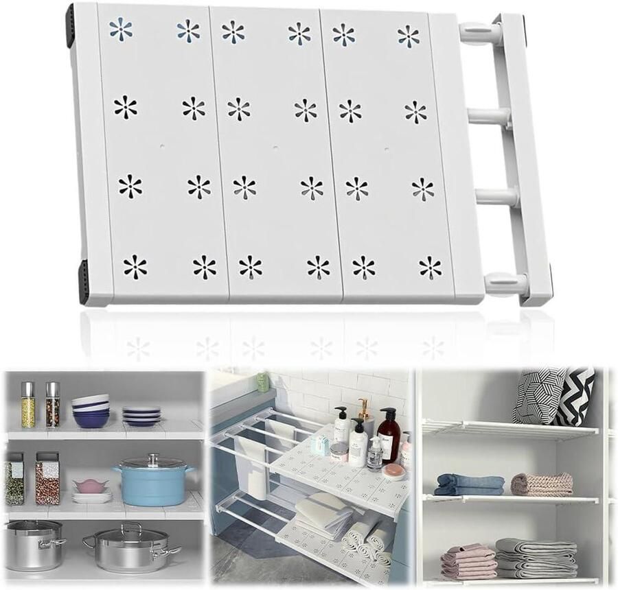 TheLau Verstelbare telescopische planken voor kast (38-60 cm) nagelvrij Universeel voor kledingkast keuken badkamer Uitbreidbare opbergoplossing met 24 cm breedte