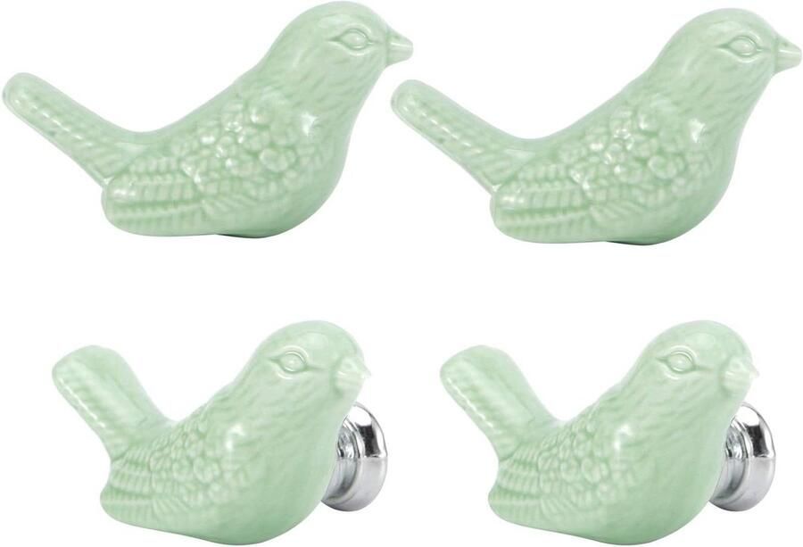 Allecto plus Vogelvorm Keramische Knoppen Set Van 4 Groen voor Ladekast Meubels