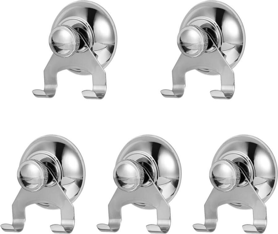 TheLau Zuignap kledinghaken set van 5 badkamer haken voor gordijnen en handdoeken Duurzame kledingrek zuignap badkamer organizer met douchehaken