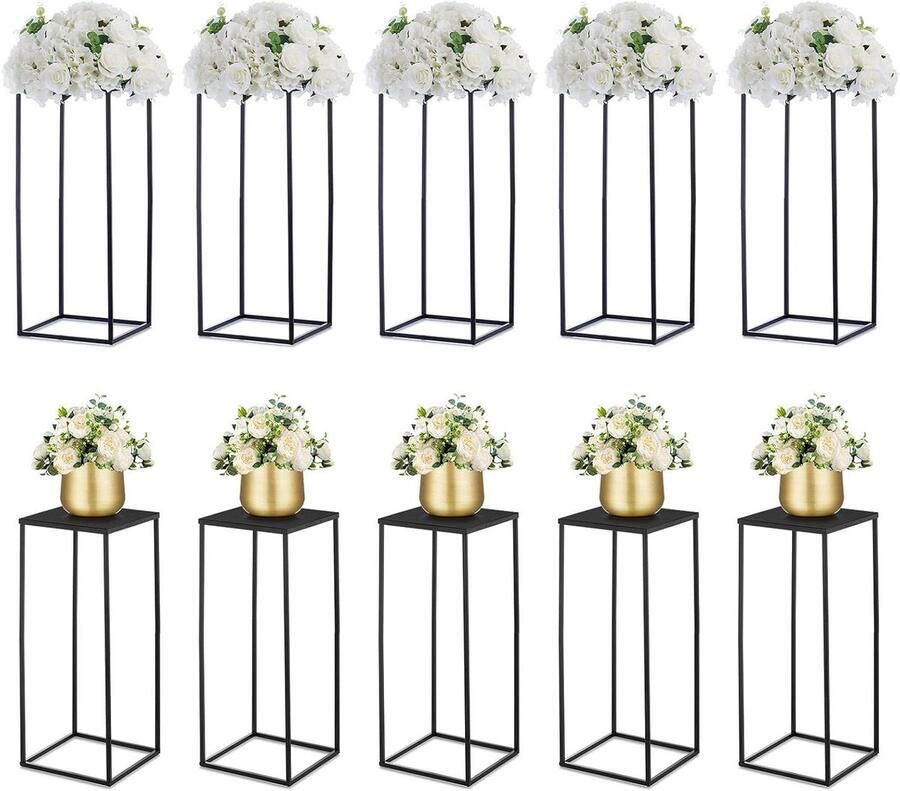 TheLau Zwarte Vaas voor Bruiloft en Verjaardag 10 Stuks 60cm Hoog Metalen Display Tafel Kolomrek