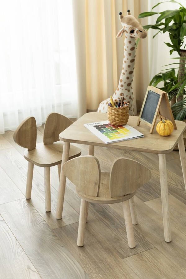 Eethoek set kinderen Kinderbureau Kinderstoelen Speeltafel Kindertafel met 2 Stoelen Mickey mouse tafel en stoelen met Mickey mouse oren Hoogwaardig hout - Foto 2