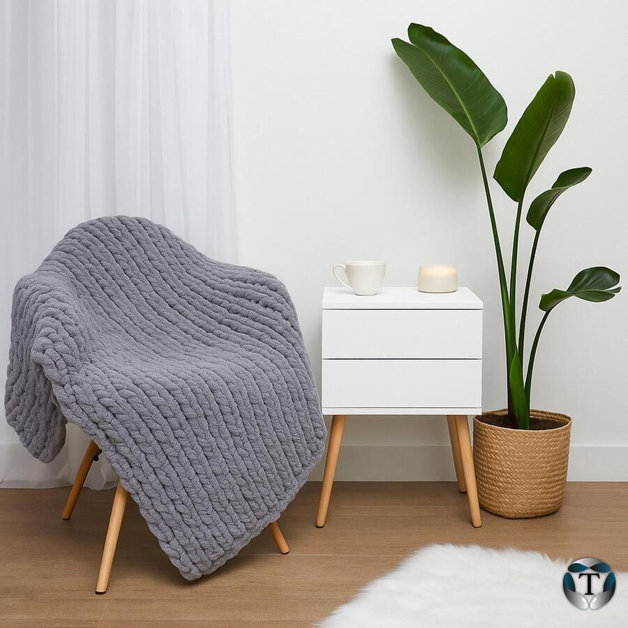 TheOldOmen Luxe Chenille Woondeken Grijs 180x90cm Woondeken Chucky Gebreide Deken Luxe & Comfort Warme Deken Bed Bank Decoratie Bedsprei Wonen