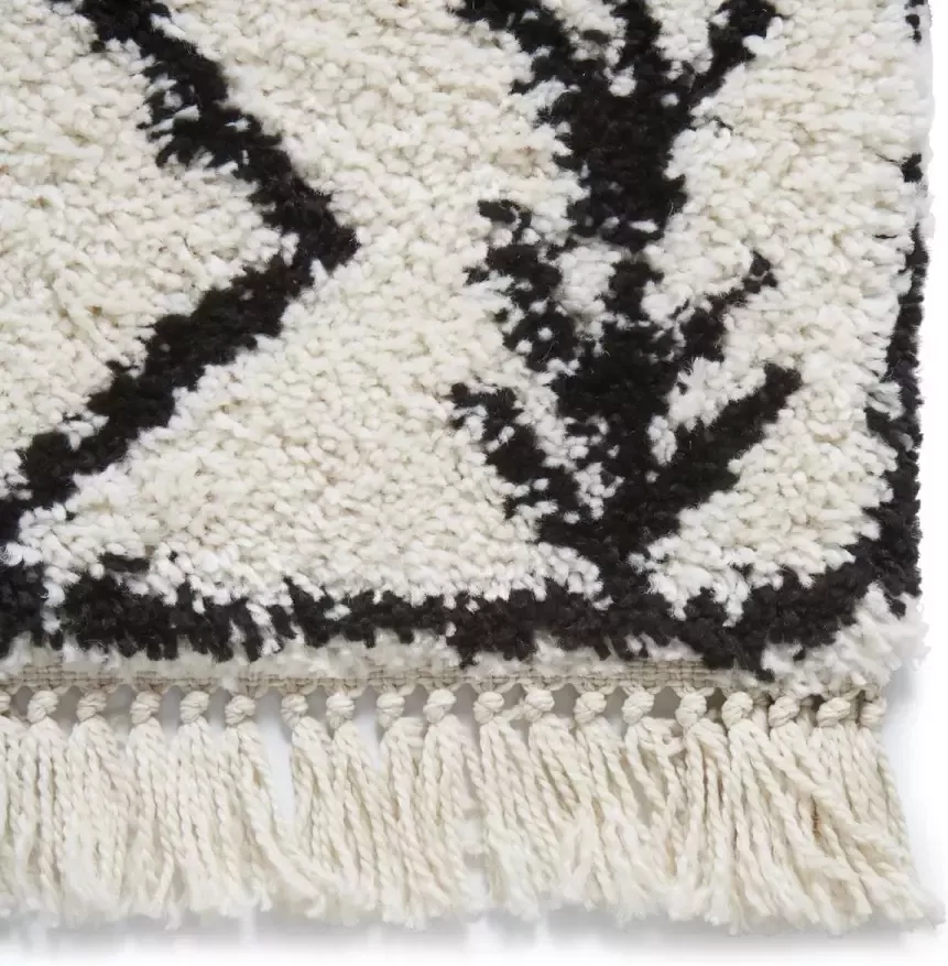 Thinkrugs Boho 7043 Vloerkleed 120x170 Hoogpolig Tapijt Wit met Zwart