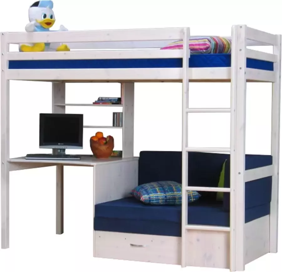 Hioshop Hoogslaper wit met bureau bank en kussenset blauw Thuka.