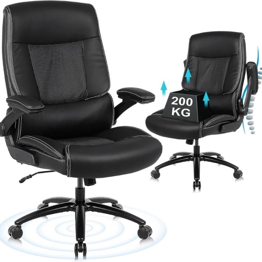 Thuys – Bureaustoel 200kg – Ergonomische Zware Personen Office Chair – Verstelbare Hoogte En Rugleuning