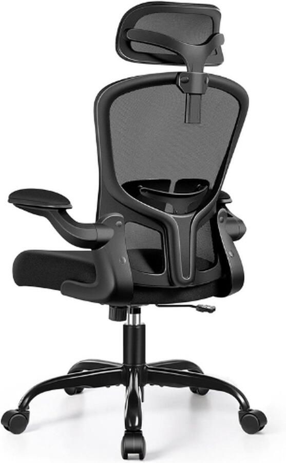 Thuys – Bureaustoel – Computerstoel – 3D – Hoofdsteun En Inklapbare Armleuningen – Tot 100 Kg – Zwart