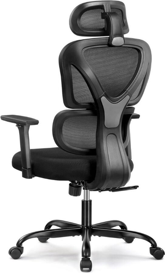 Thuys – Bureaustoel Ergonomisch – Met Verstelbare Hoofdsteun – En Lendensteun – Hoogte En Kantelbaar – Max Belastbaar 150kg