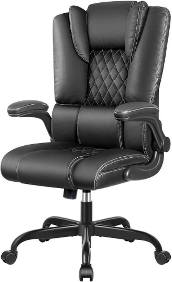 Thuys – Bureaustoel Met Verstelbare Rugleuning – En Inklapbare Armleuningen – Met Hoge Rugleuning – Zwart