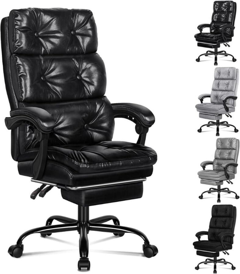 Thuys – Bureaustoel Palmer Series – Computer Office Chair – Met Voetensteun – PU Leder – Zwart Glanzend