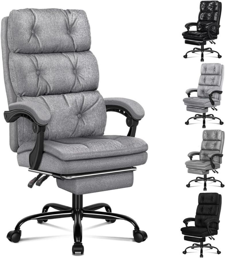 Thuys – Bureaustoel Palmer Series – Computer Office Chair– Met Voetensteun – Stoffen Bekleding Linnen – Grijs
