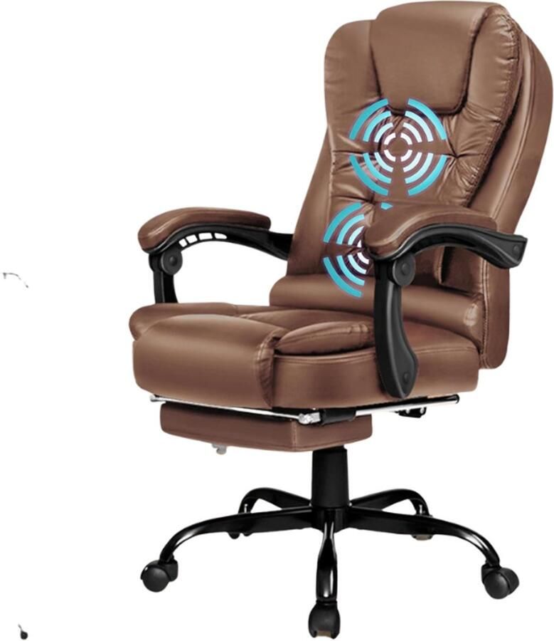 Thuys – Bureaustoel Voor Manager – PU Lederen Kantoorstoel Met 2 – Punts Massagefunctie – Bruin