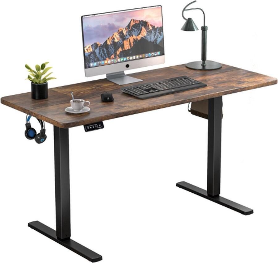 Thuys – Elektrisch In Hoogte Verstelbaar Bureau – 110 X 60 Cm – Ergonomische Tafel Voor Kantoor – Zwart Frame – Roestbruin Bureaublad