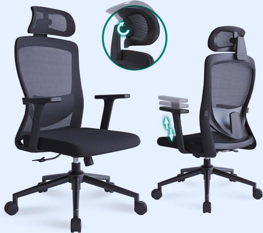 Thuys – Ergonomische Bureaustoel – Met Hoge Rugleuning – Zwarte Schommelgaas Executive Stoel