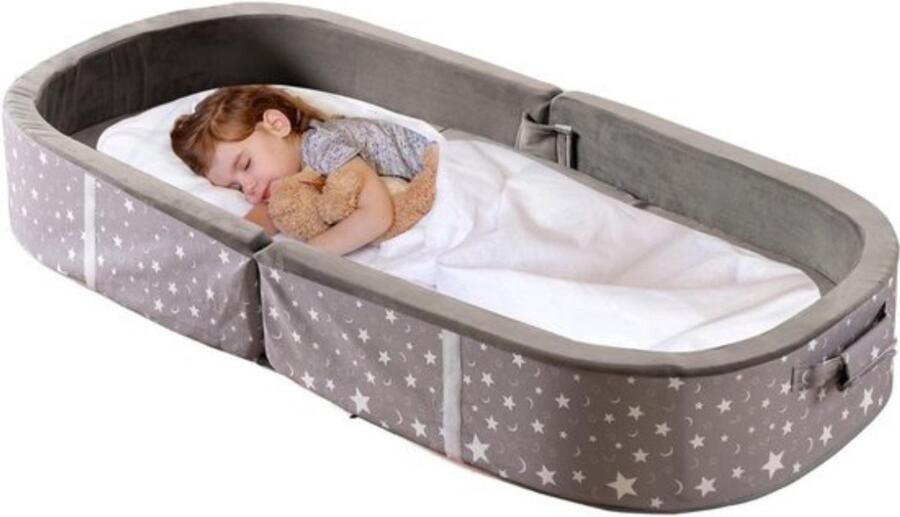 Thuys – Grondbed – Huisbed – Opvouwbaar – 2 in 1 Design – 64x137x18 cm – Grijs met Sterretjes