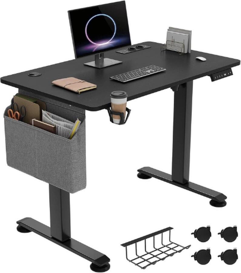 Thuys – Hoogte Verstelbaar Bureau – 100 x 60 x (72-120) cm – Met Splitplank – Geheugenhandbediening – Zwart